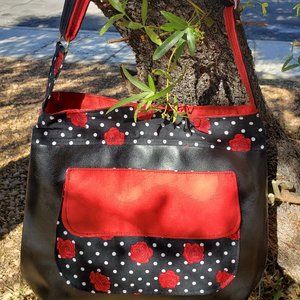 Red Rose & Black Vinyl Crossbody Bag
